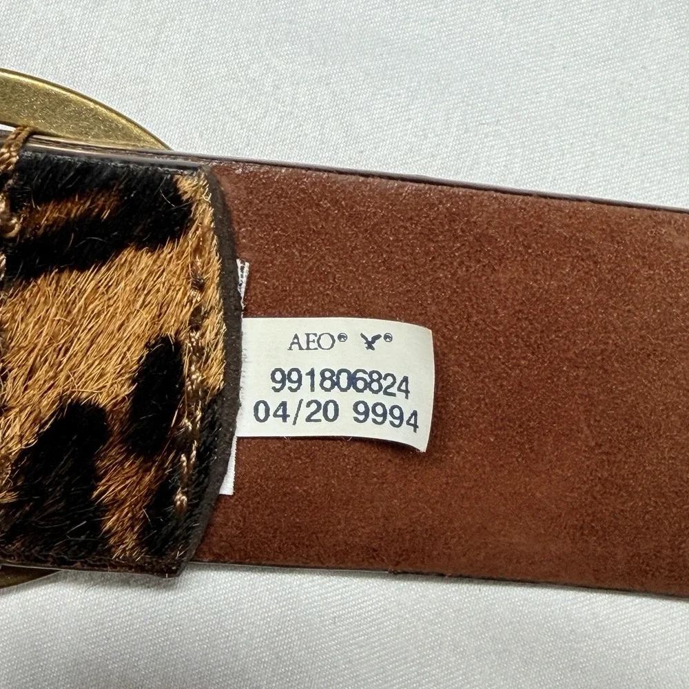 American Eagle Outfitters Leather Belt Medium Cheetah Print Haircalf Fur